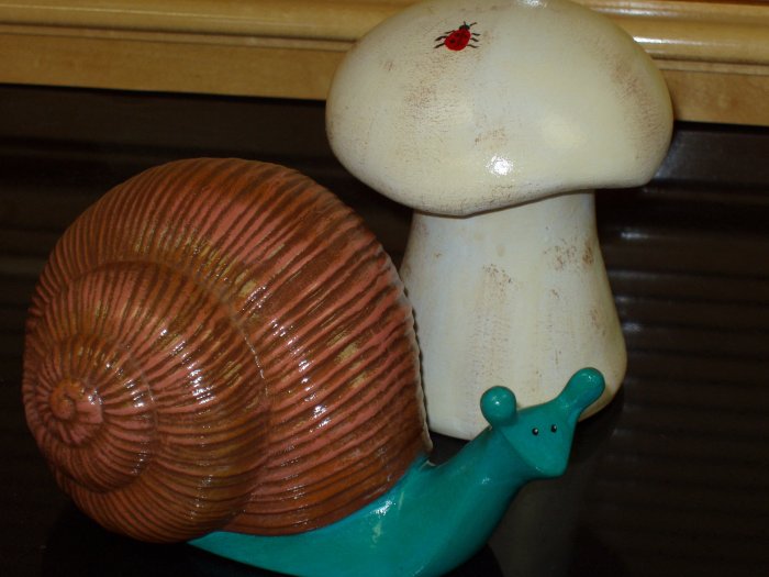 Hand Painted Ceramic Snail And Mushroom For Your Garden Decor
