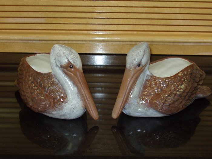 Pair of indoor or outdoor ceramic Pelican Planters or Flower Pots