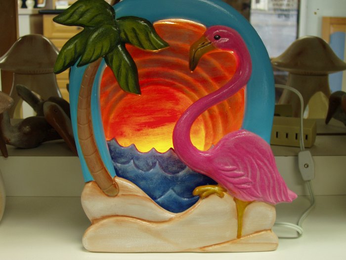 Handpainted Flamingo Silhoutte, Night Light Complete with Clip light Ceramic