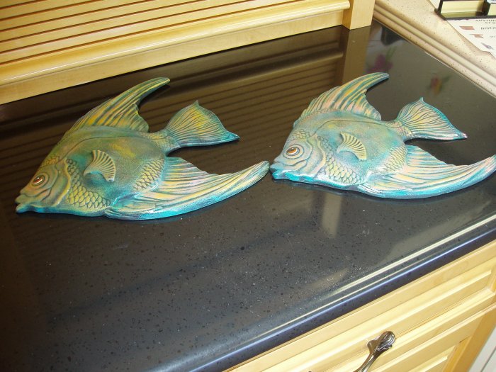 Pair of Ceramic Angel Fish Wall Plaques Handpainted