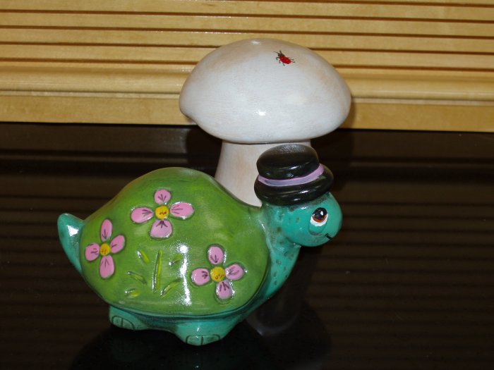 Ceramic Turtle With Mushroom For Your Home or Garden Decor Handpainted