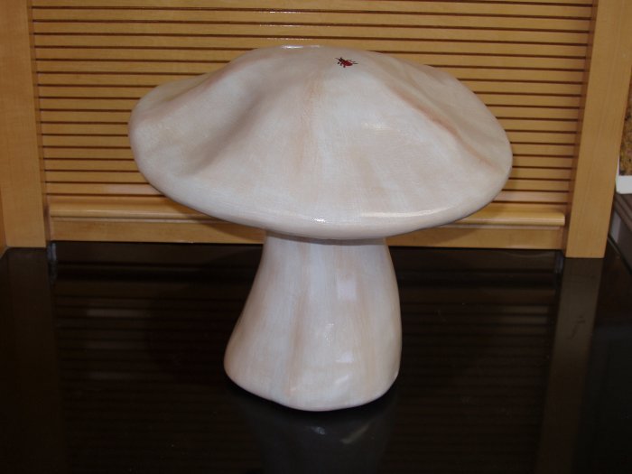 Large Ceramic Garden Mushroom Hand Painted Lady Bug Hand Painted