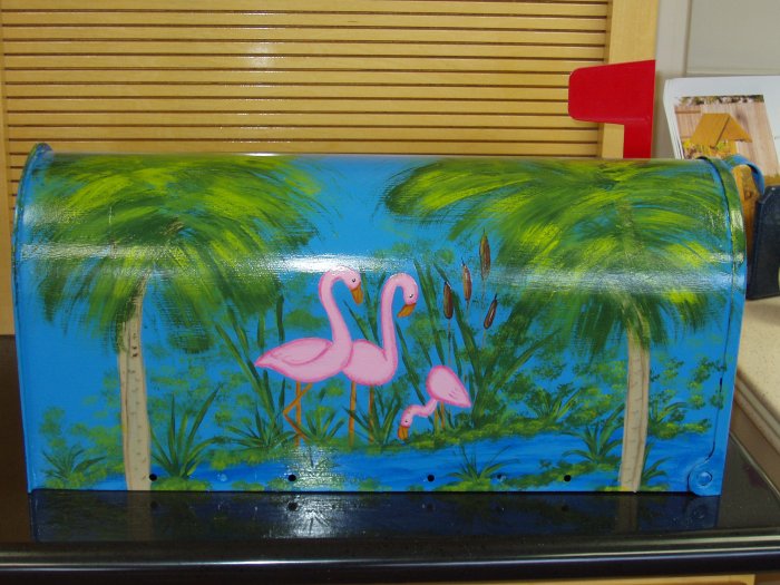 Hand Painted Mailbox Mailboxes With Flamingo's, Palm Trees And Cattails 23