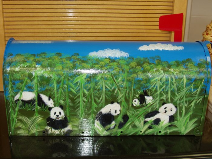 Hand Painted Handpainted Mailbox Mailboxes Panda Bears 07