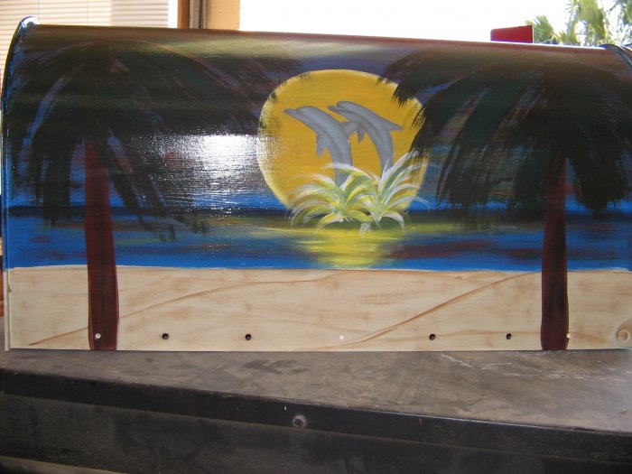 Handpainted Mailbox Hand Painted Mailboxes Dophin Sunset Scene T2 02