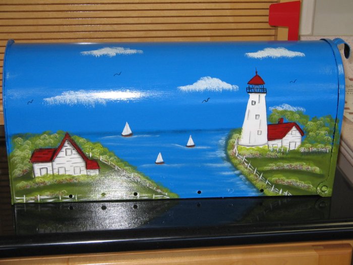 Handpainted Mailbox Hand Painted Mailboxes Lighthouse Design 01