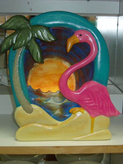 Handpainted Flamingo Silhoutte, Night Light Sunset Scene Hand Painted