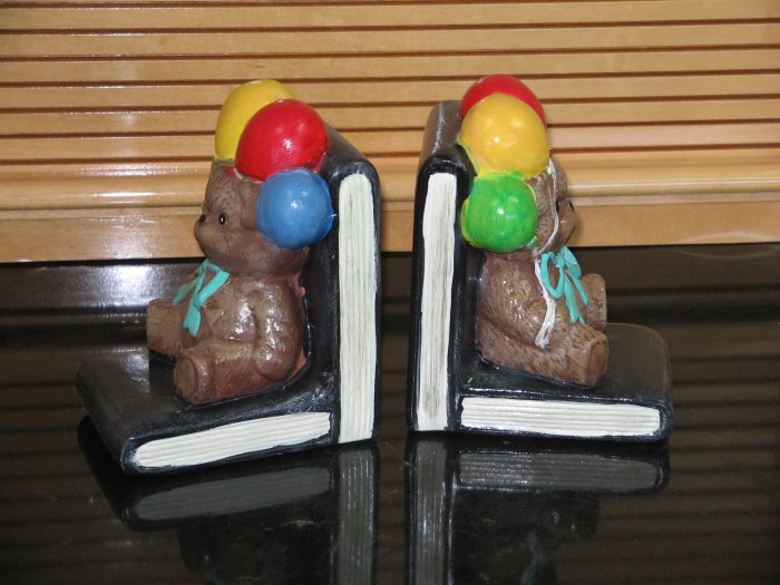 Pair Teddy Bear Bookends Ceramic Hand Painted