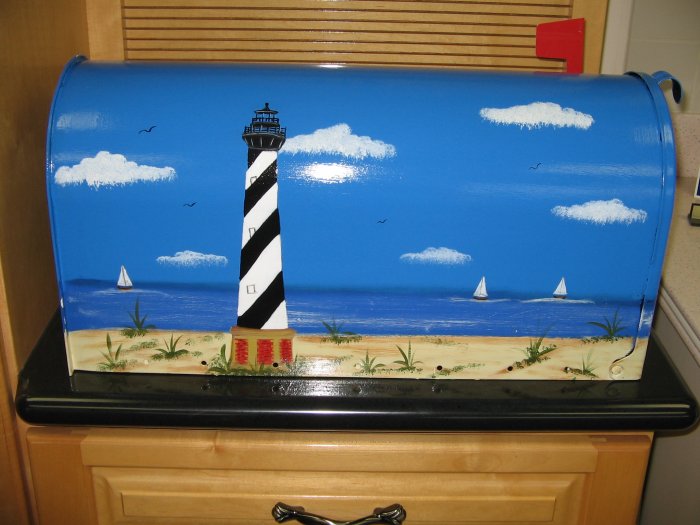 Hand Painted Cape Hatteras Design Mailbox Handpainted Mailboxes T2
