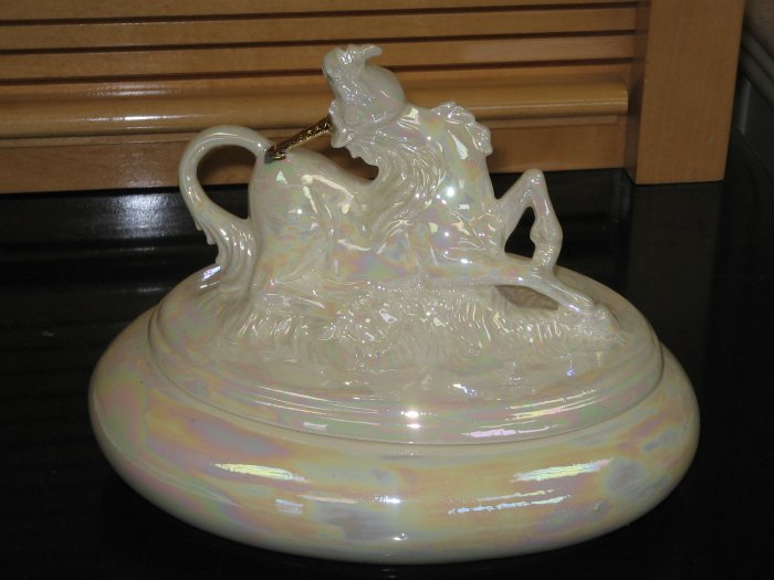 Ceramic Unicorn Trinket Luster Glaze Gold Accent Large