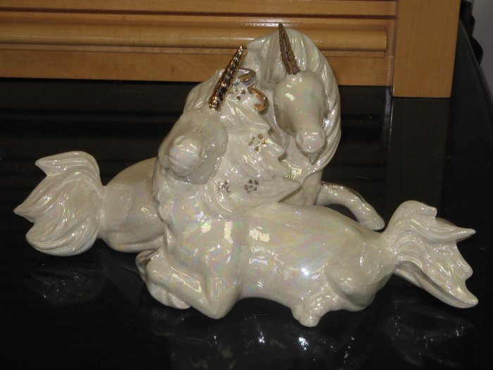 Ceramic Unicorn Loving Couple Luster Gold Accent
