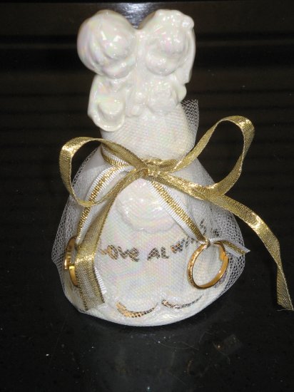 Ceramic Handcrafted Wedding Bell Favor Mint Filled