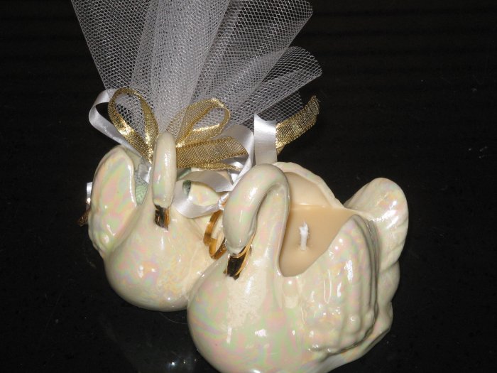 Double Swan Wedding Shower Favor Soy Wax Candle Mint Filled