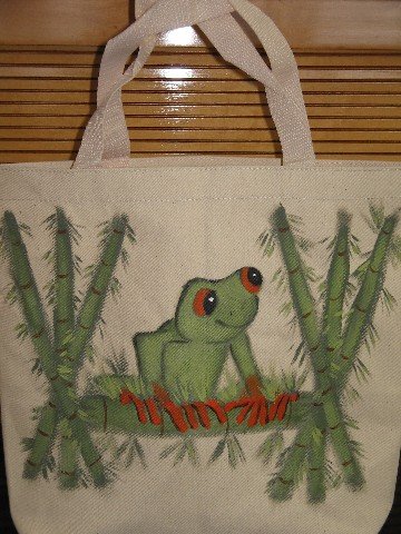 Hand Painted Tree Frog Design Canvas Tote Bag