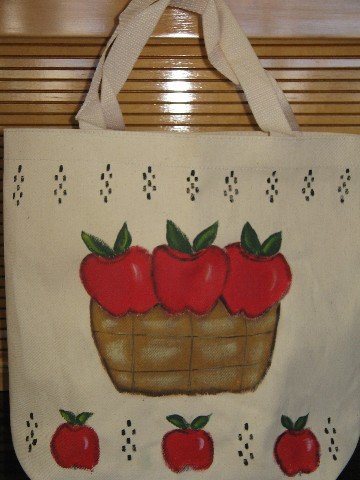 Hand Painted Apple Design Canvas Tote Bag Handpainted Apples
