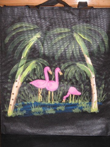Large Grocery Tote Bag Reusable Tote Bag Flamingo's Hand Painted