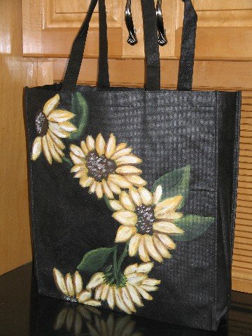 Large Grocery Tote Hand Painted Sunflower Design Re-usable