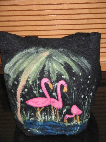 Mini Gift Tote Bag Hand Painted Flamingo Design Cotton