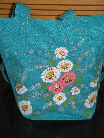 Mini Gift Tote Dasiy Floral Design Hand Painted Cotton