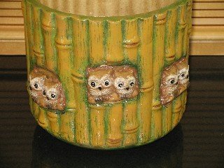 Ceramic Bamboo Look Flower Pot with Owls Hand Painted