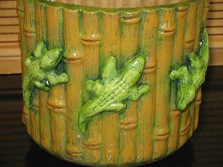 Ceramic Bamboo Look Planter With Alligators