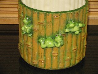 Ceramic Bamboo Look Planter with Frogs