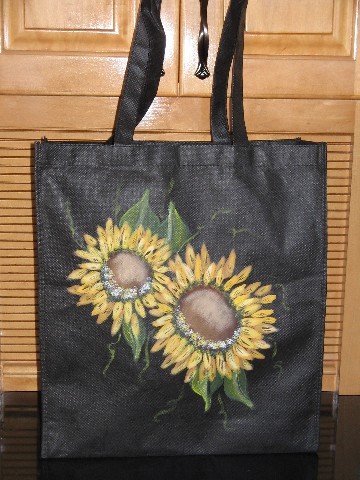 Hand PaintedSunflower Design Grocery Tote Bag Hand Painted Sunflowers