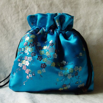 Big Blue Chinese Silk Jewelry bag