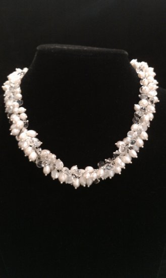 Freshwater cultured pearl and crystal necklace