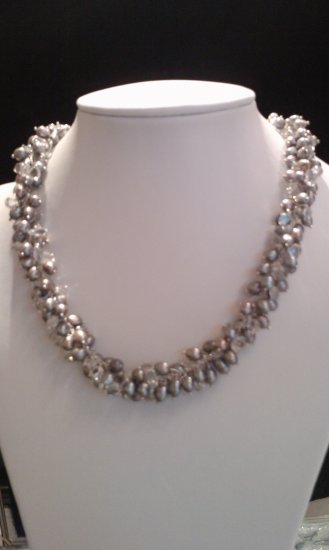 Freshwater cultured pearl and crystal necklace