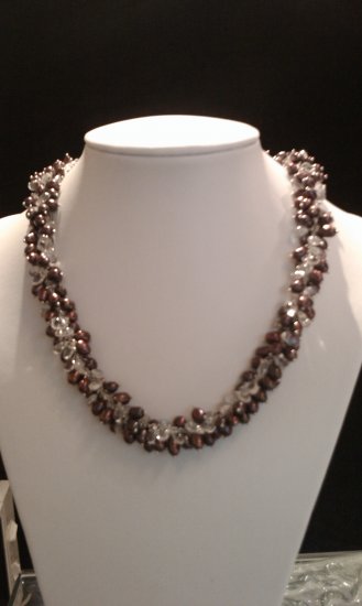 Freshwater cultured pearl and crystal necklace