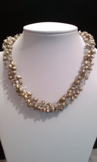 Freshwater cultured pearl and crystal necklace