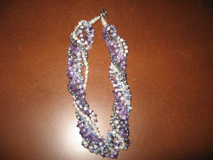 Brand New Genuine Amethyst ,Crystal and Pearl Necklace