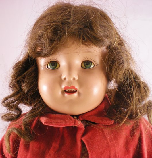 OLD 20" COMPOSITION DOLL W/ TEETH SLEEP EYES LASHES