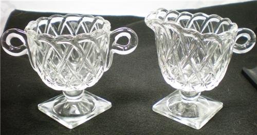 VINTAGE INDIANA GLASS CREAMER & SUGAR PRETZEL PATTERN