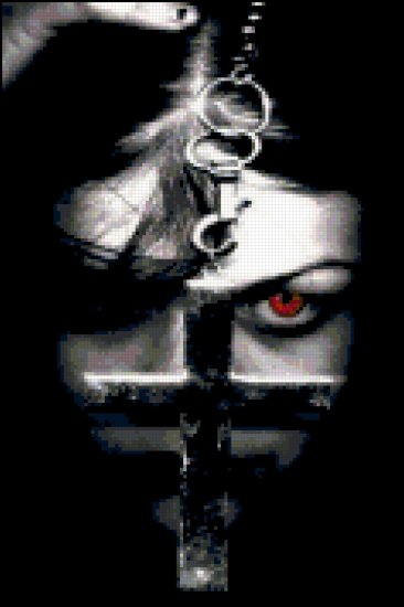 Gothic Girl with Red Eye and Cross Cross Stitch Pattern