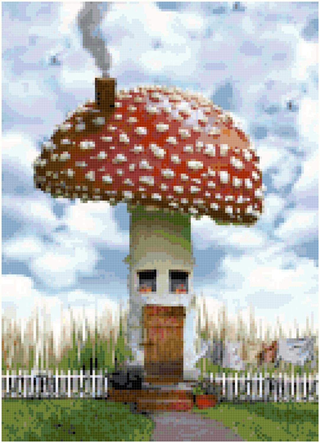 Mushroom House Cross Stitch Pattern