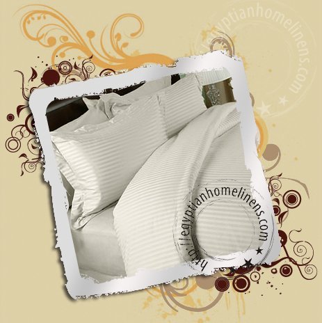 Duvet Covers 1200-TC Queen Ivory Stripe Egyptian Cotton