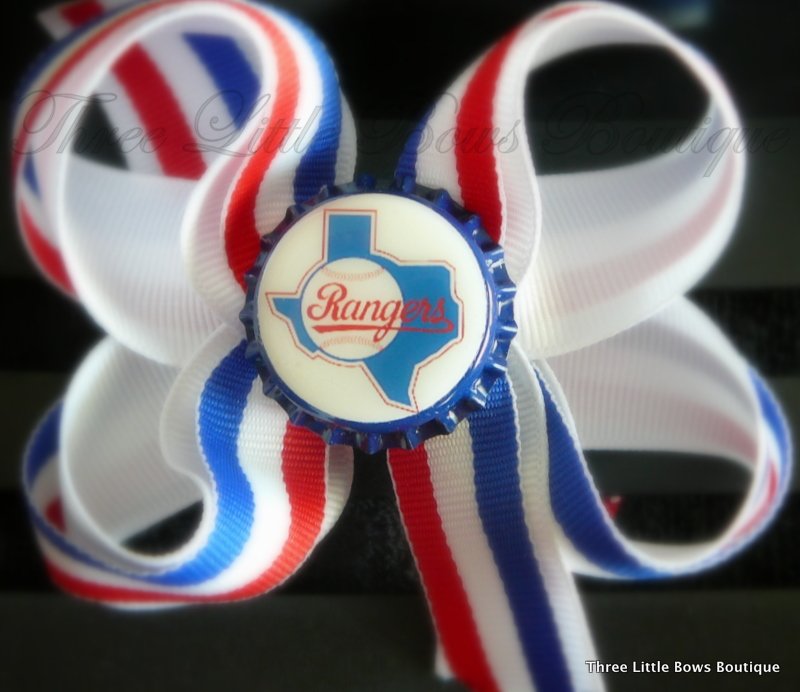 Texas Rangers twisted boutique bow with Texas bottle top
