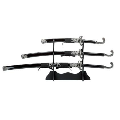 3 COBRA HEAD SWORD W/WOOD STND