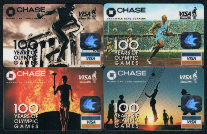 Bank Collectibles : Chase Souvenir Visa Card (in Smaller Size) x 4 Pieces