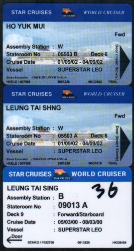 Hong Kong Boat / Ship Ticket : Star Cruises Boarding Ticket 1 Pieces, Room Key 2 Pieces
