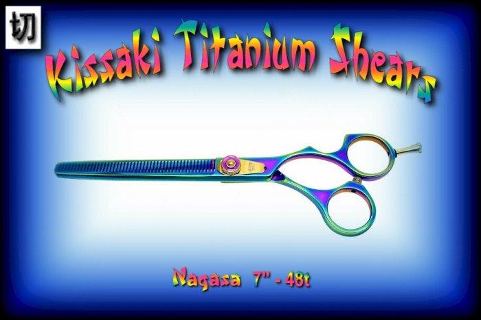Kissaki Pro Hair 7 inch Nagasa 48 tooth Rainbow Titanium Dog Grooming Thinning Shears Scissors