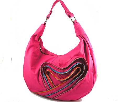 Fushia Handbag with Heart Zipper Accent