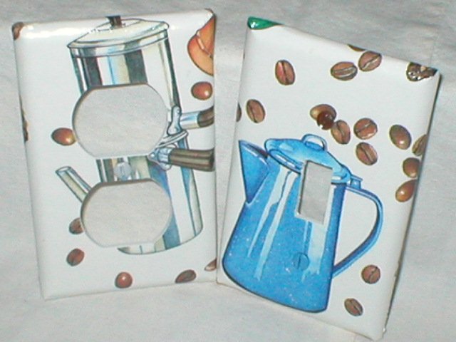 BLUE ENAMELWARE COFFEE POT DESIGN LIGHT SWITCHPLATE SET