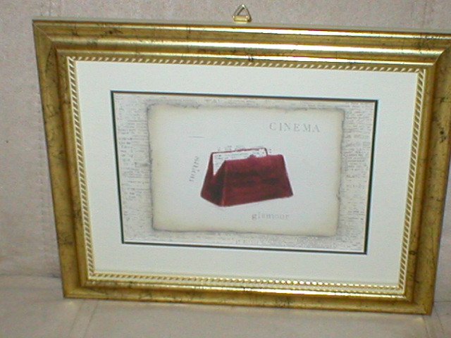 EMILY ADAMS FRAMED CINEMA RED PURSE PRINT~GOLD FRAME(a)