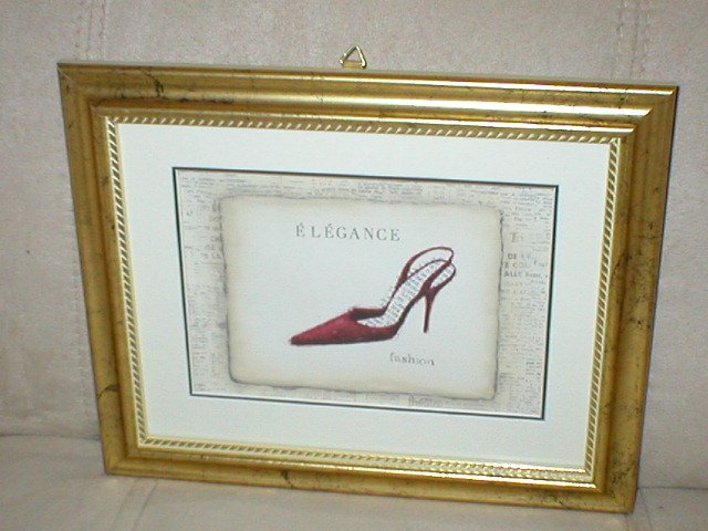 EMILY ADAMS RED HIGH HEEL~ELEGANCE~FASHION ~GOLD FRAMED PRINT