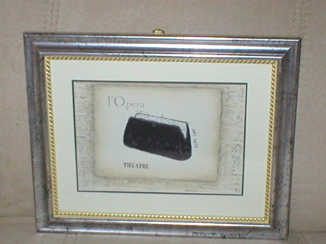EMILY ADAMS~OPERA BLACK CLUTCH PURSE~SILVER TONE FRAMED PRINT(b)