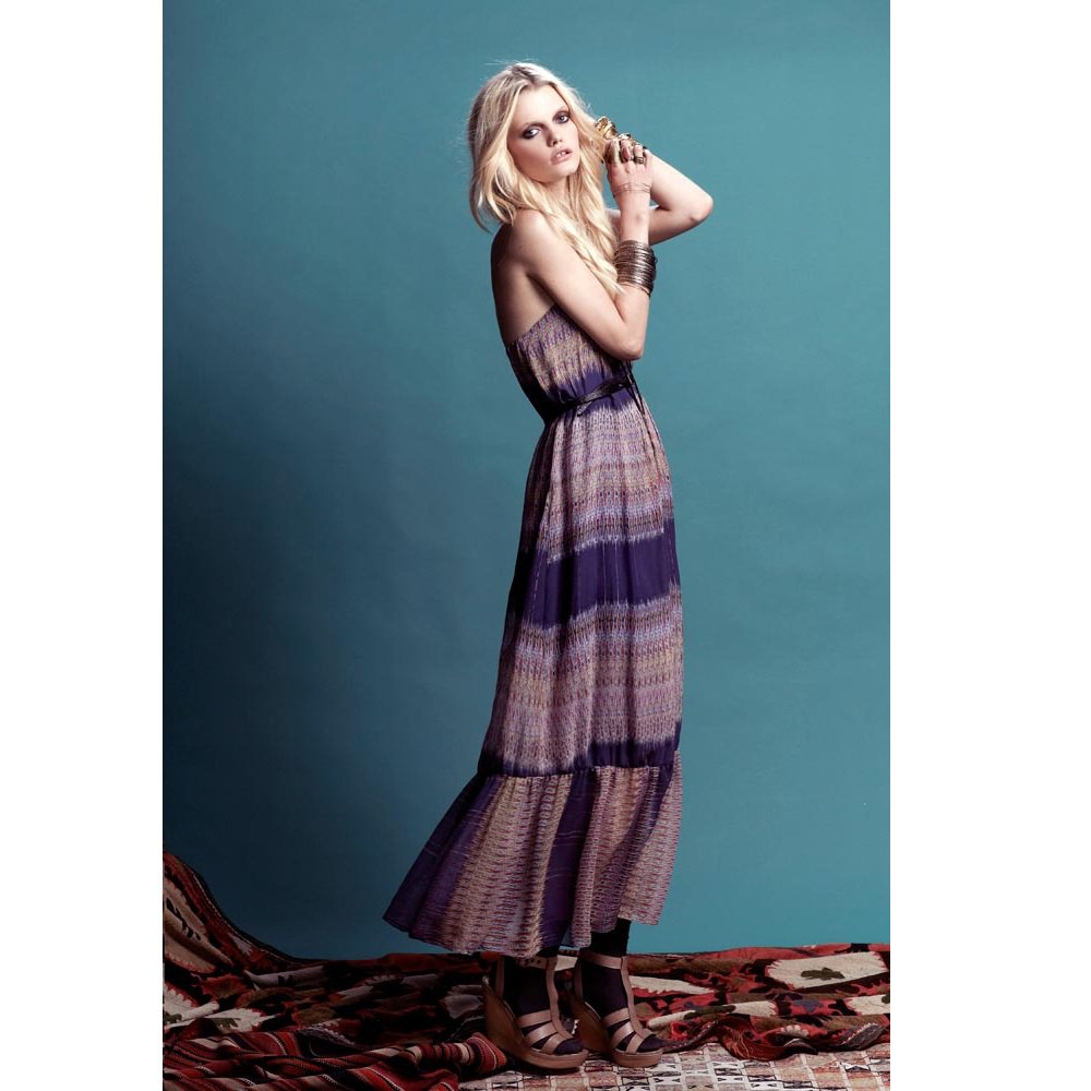 Twelfth St by Cynthia Vincent Strapless Ruffle Dress - US 8 - Blur Ikat