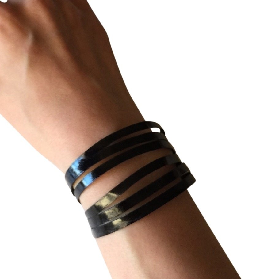 Slim Leather Strips Cuff - Glazed Midnight